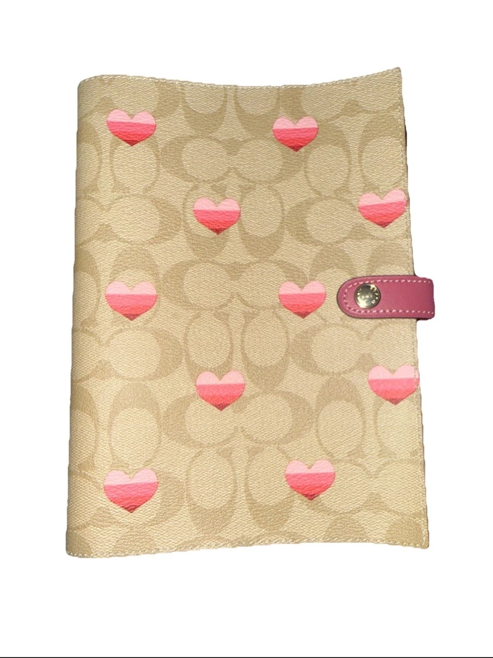 Coach Signature Canvas Notebook Cover with Pink Heart Accents